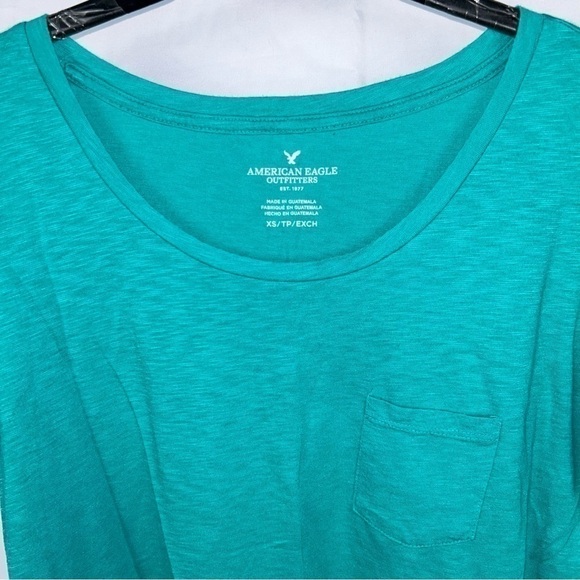 American Eagle Shirt Short Sleeve Pullover U-neck Chest Pocket Boxy Loose Fit - Picture 5 of 8